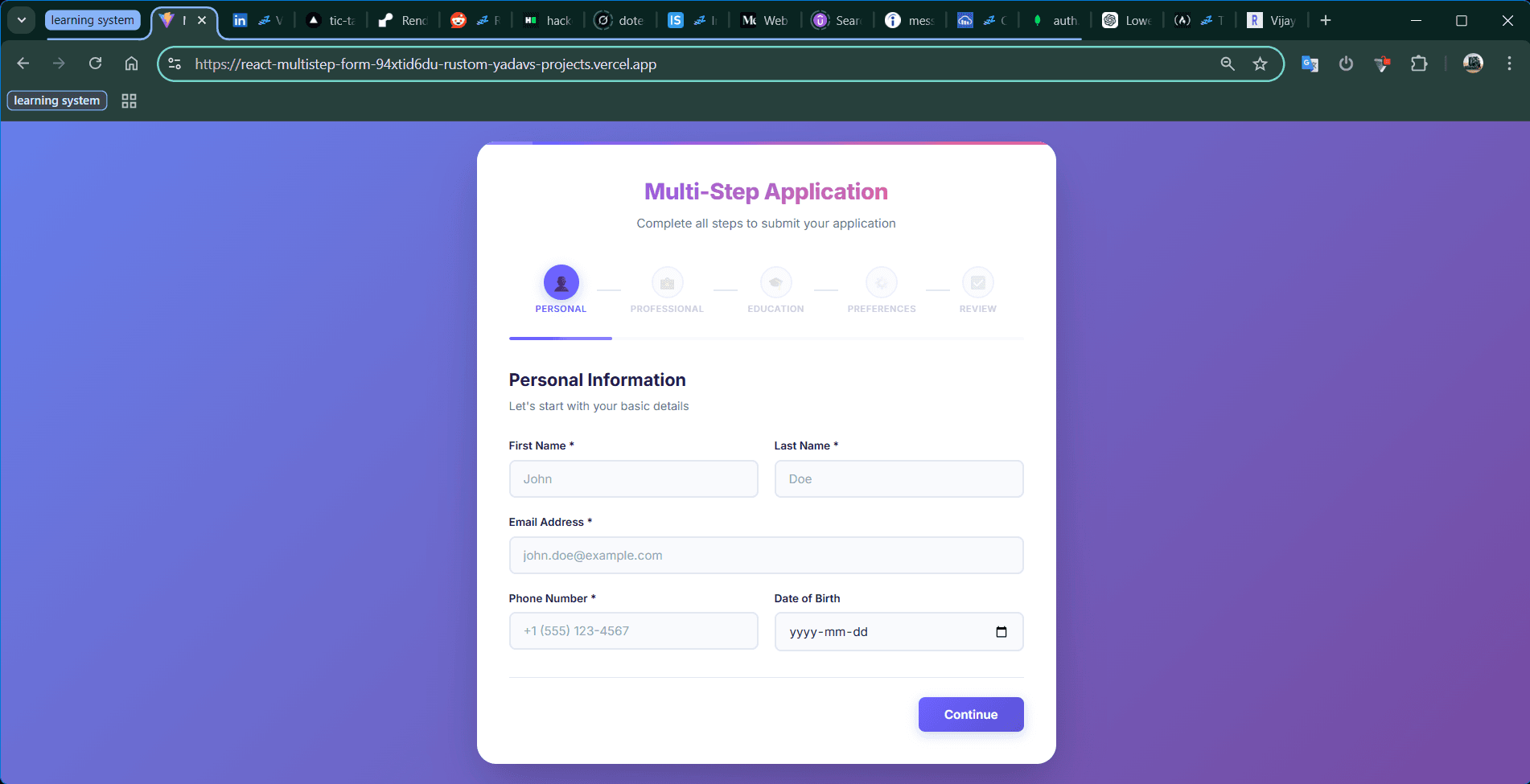 multistep form application